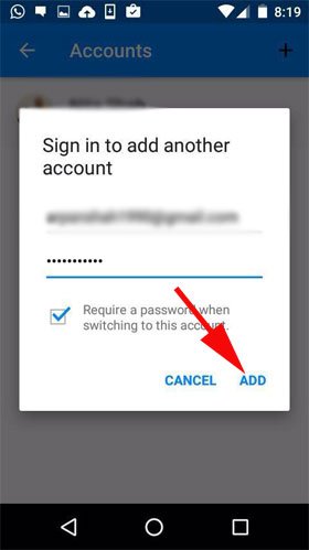 Enter your Username and Password and tap on Add button.