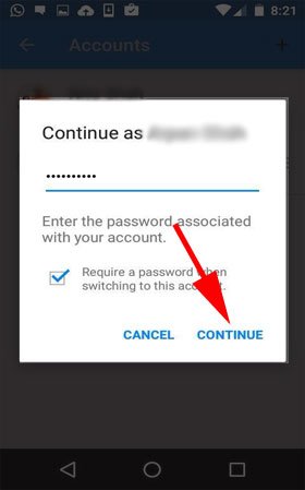 Enter your password and tap on Continue