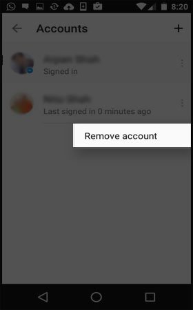 Tap on the Remove account option.