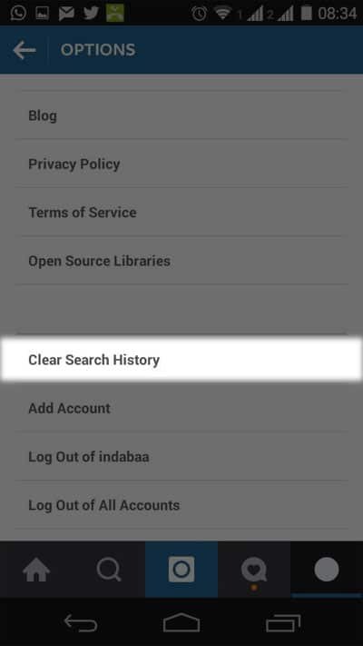 Clear Search History on Instagram in Android