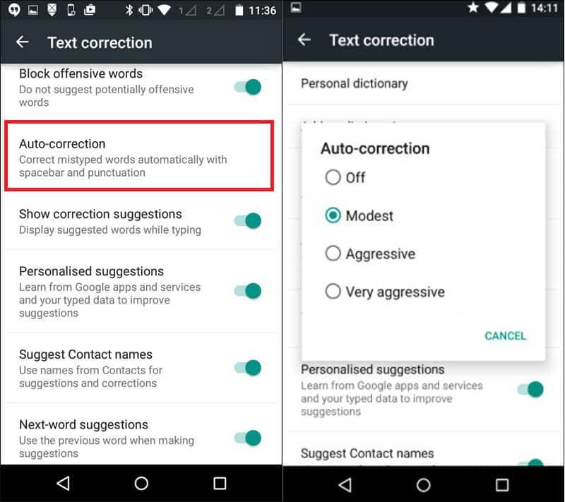 Tap on Auto Correction Option and Select any option