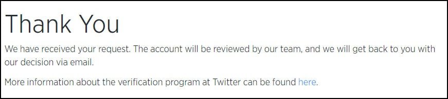 Final Confirmation from Twitter to Verify Account