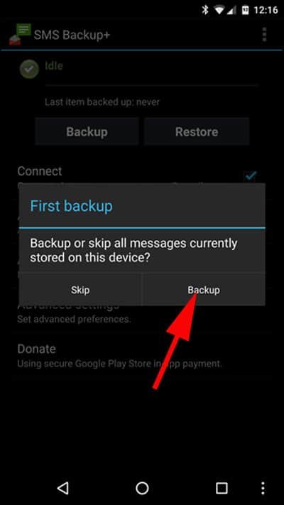 Tap on Backup