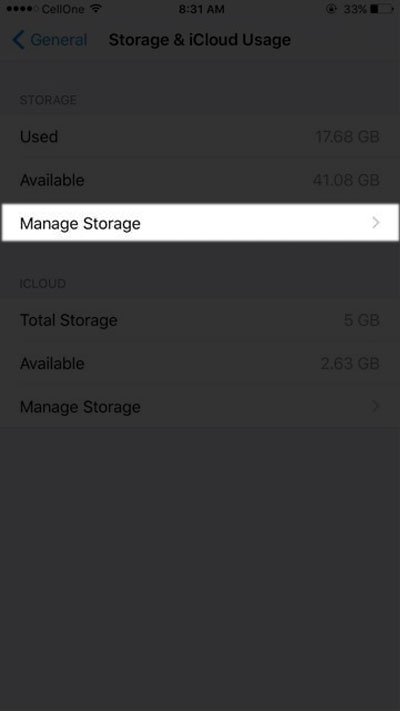 Tap on Manage Storage