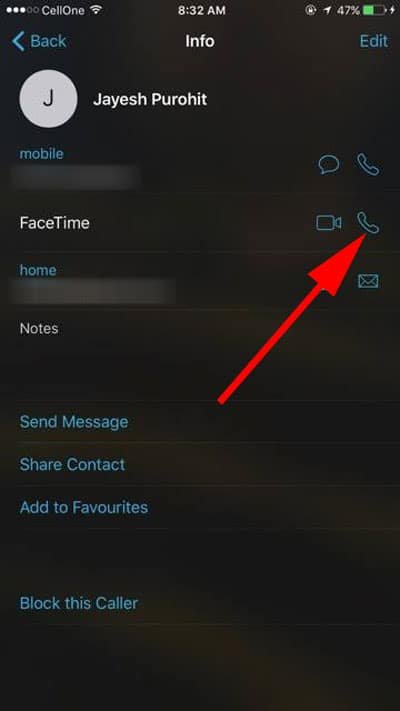 Tap on Receiver icon to make Facetime Audio Call