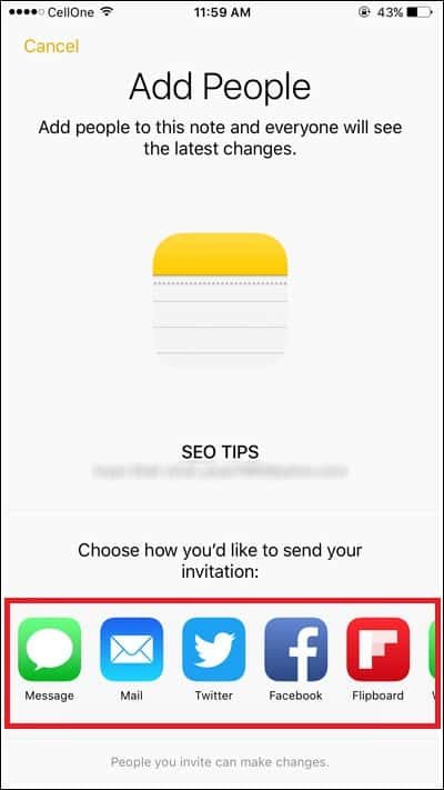 Select Option for Sharing Invitation Link