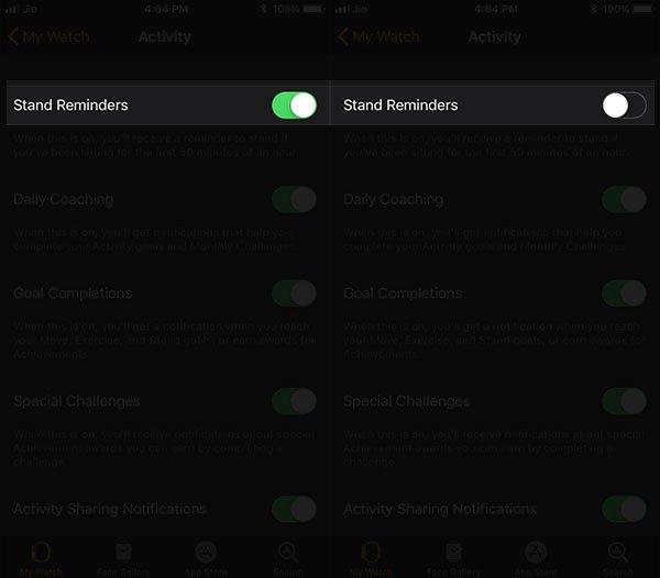 Disable Time to Stand Up Reminder on Apple Watch