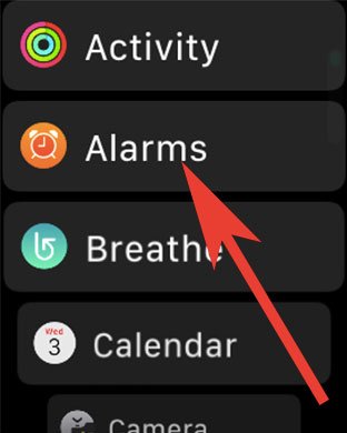 Tap on Alarms on Apple Watch