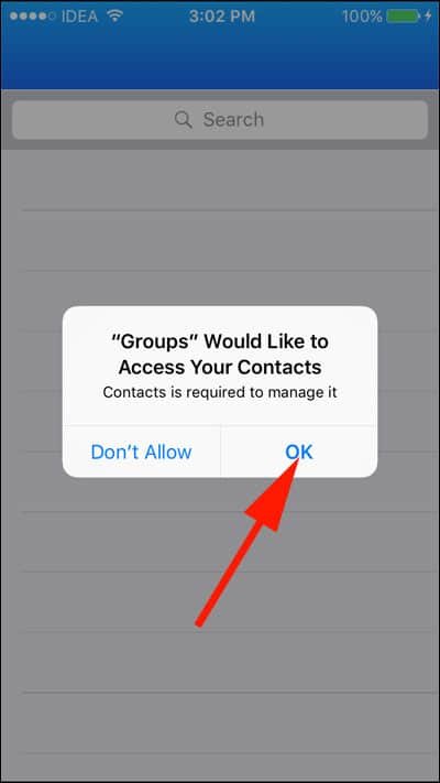 Tap on Ok and Allow Access to Contacts