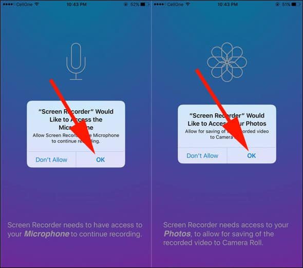 Tap on Ok and Allow Access to Microphone and Photo App