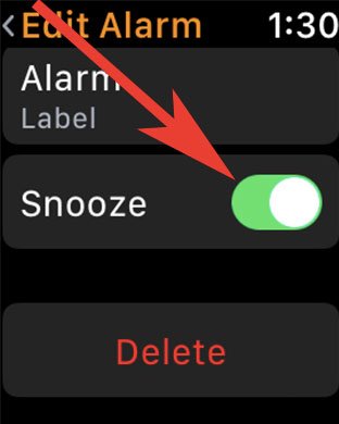 Toggle ON or OFF Snooze alarm in clock app on Apple Watch