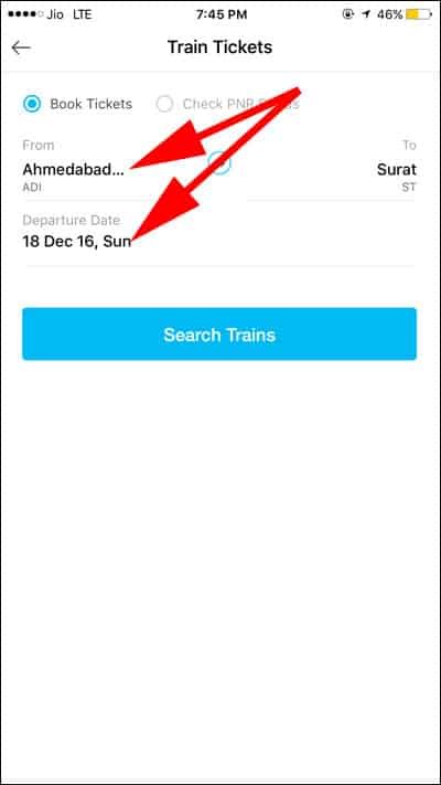 Enter Details to Search Trains