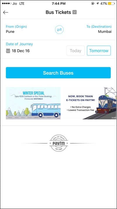 Enter Details to travel in Bus