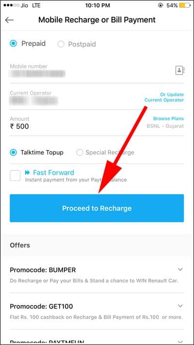 Enter Mobile Details and Tap on Proceed to Recharge