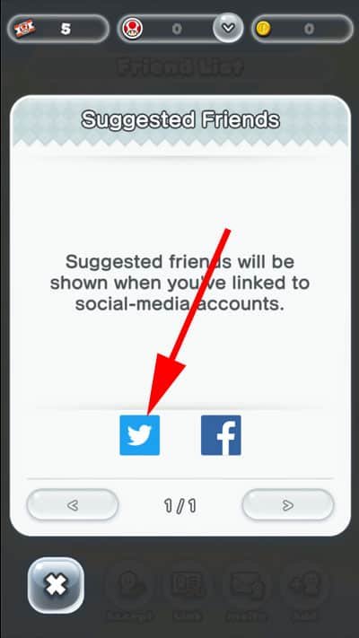 Select Twitter to Link with Super Mario