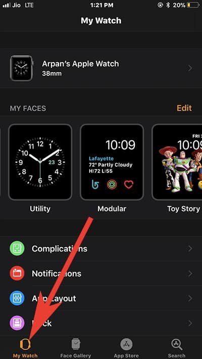 Tap on My Watch Tab in Watch App on iPhone