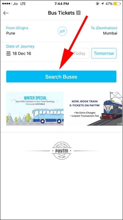 Tap on Search Buses