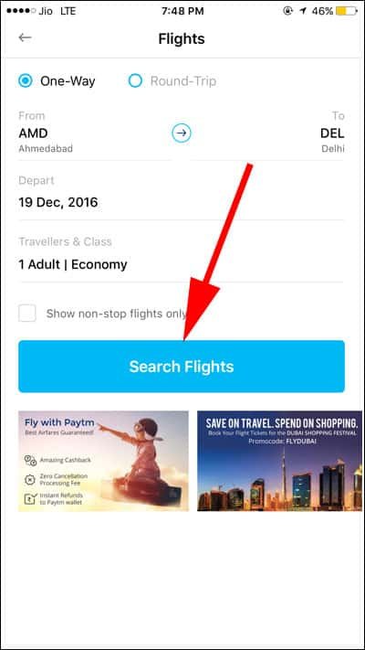 Tap on Search Flights