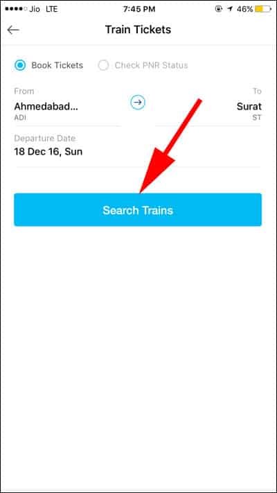 Tap on Search Trains