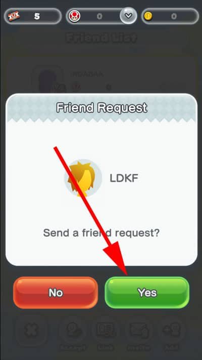 Tap on Yes to Send Friend Request