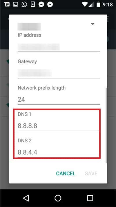 Enter DNS address manually