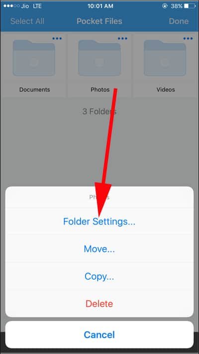 Tap on Folder Settings