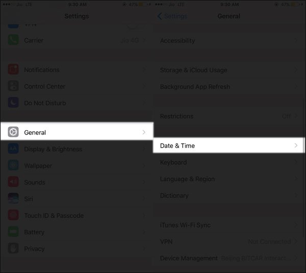 Tap on General and Set Date and Time