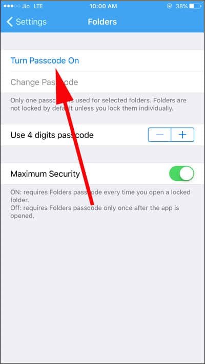 Turn Folder Passcode ON
