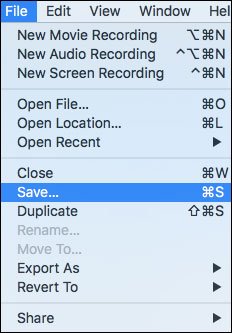 Click on File Menu and Then Go to Save Option in Mac to Save FaceTime Call Recorded on Mac