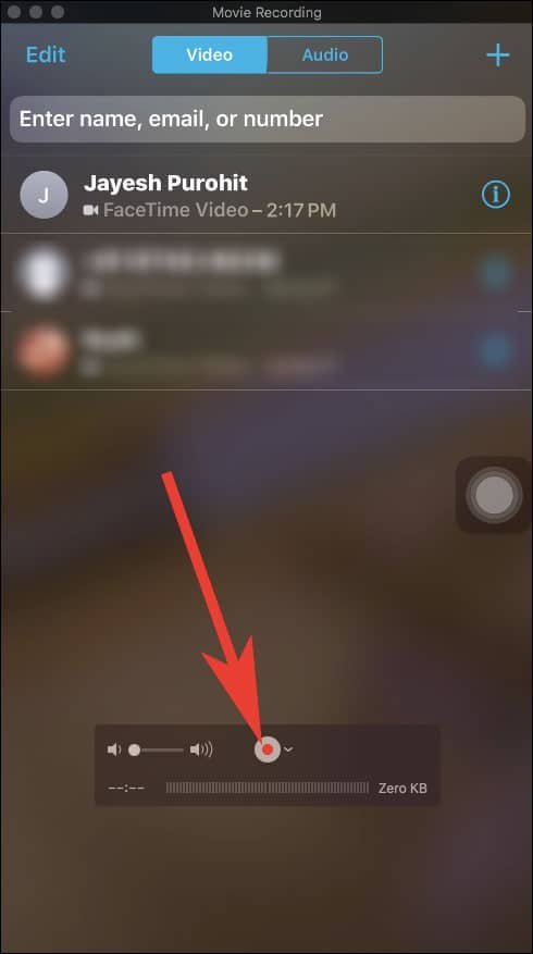 Click on Record Button in QuickTime Player on Mac to Record FaceTime Calls from iPhone