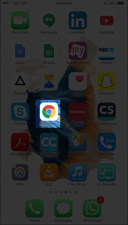 Press Long on Chrome App