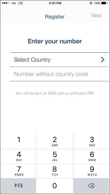 Select Country and Enter Number