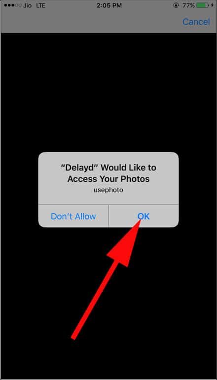 Tap on OK to allow access to photos