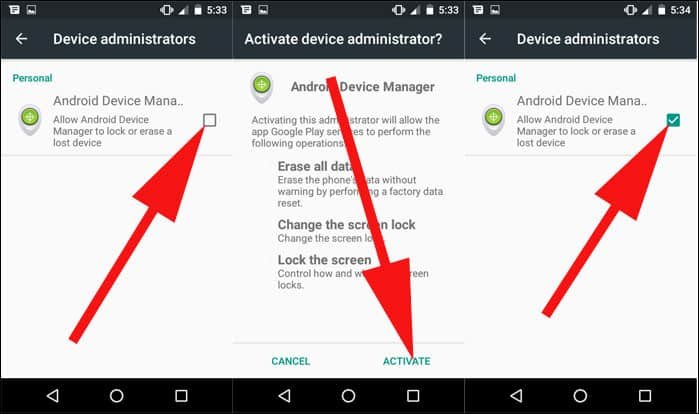 Check Android Device Management Option