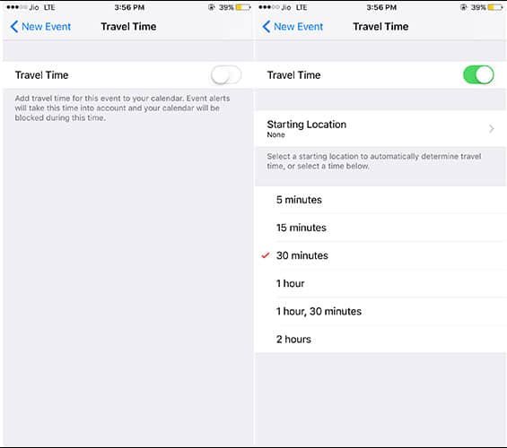 Toggle ON Travel Time and Select Approx time to Travel