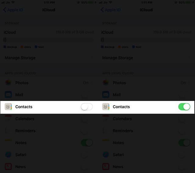 Toggle On Contacts Option