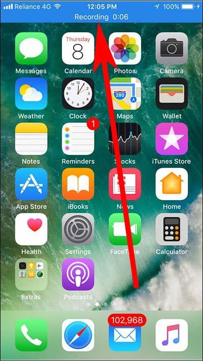 Tap on Recording Option in Status Bar