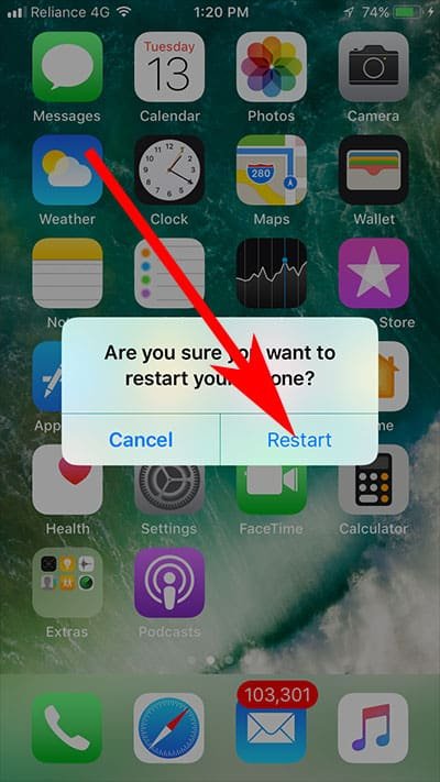 Tap on Restart to confirm