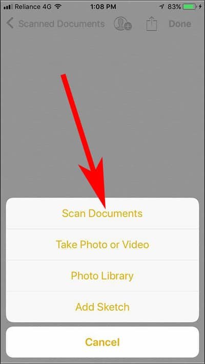 Tap on Scan Documents