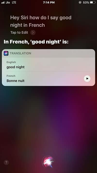 Hey Siri How do I say Good Night in French