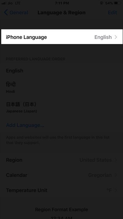 Select iPhone language