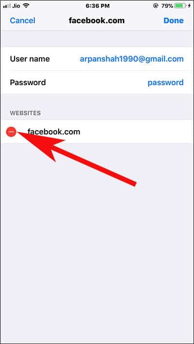 Tap on Red Button to delete Saved Username and Password