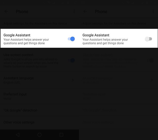 Toggle Off Google Assistant Option