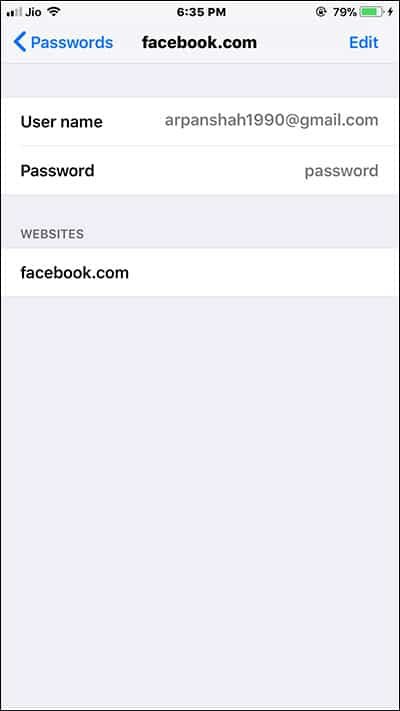 View Username and Password for Website or App