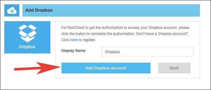 Click on Add Dropbox Account