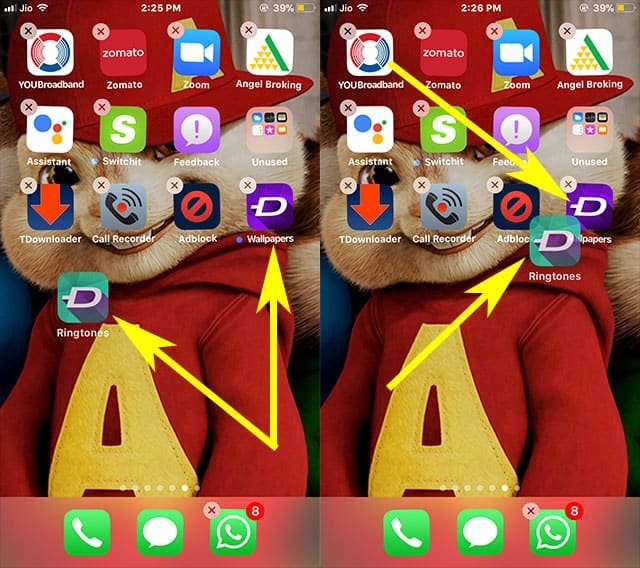 Drag the selected app to another app