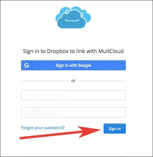 Enter Dropbox ID and Password and Click on Regards, Signin