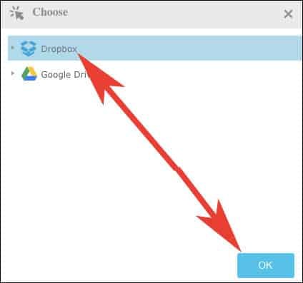 Select Dropbox and click on OK