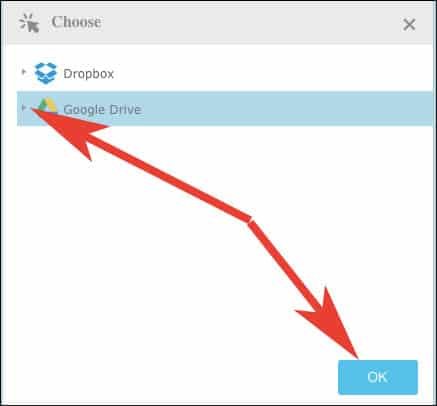 Select Google Drive and Click on OK