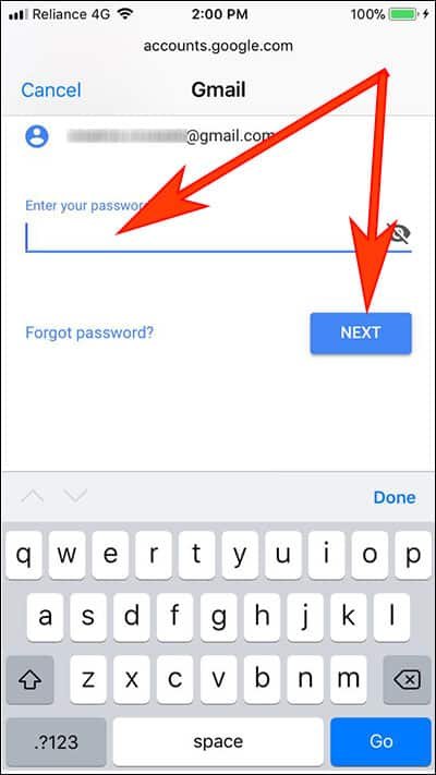 Enter Email Password and Tap on Next